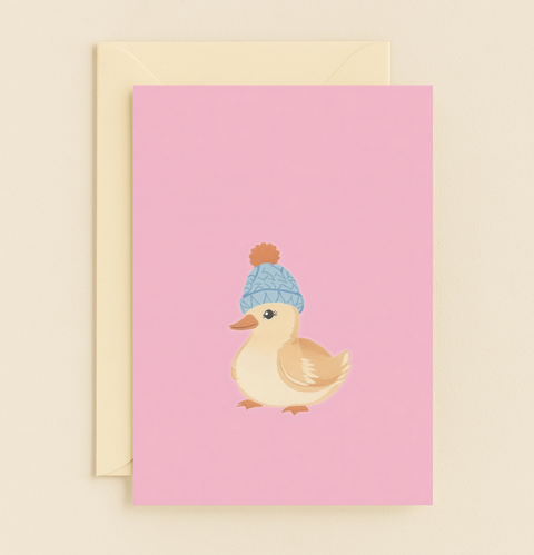 adorable duck with winter hat card