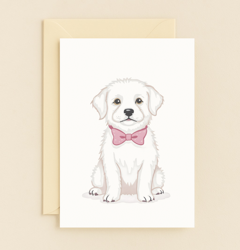 adorable puppy with pink bow card