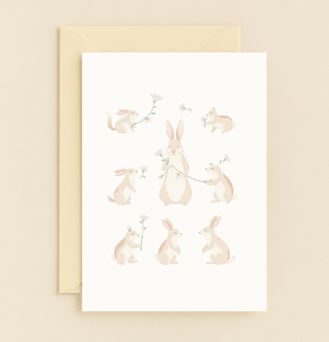 adorable rabbit family flower card