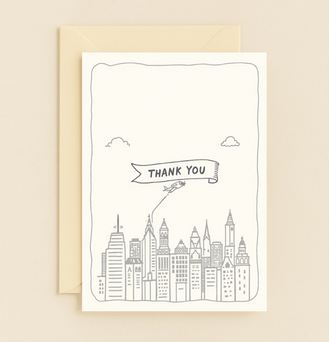 airplane skyline thank you card