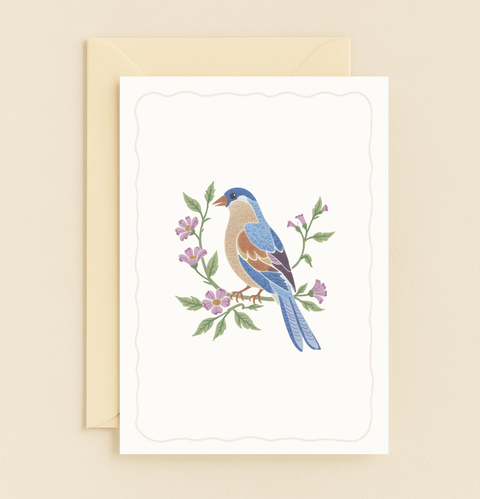 blue bird floral greeting card