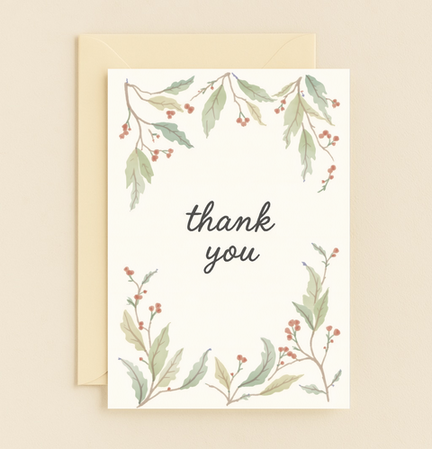 botanical leaves thank you card