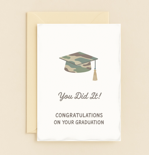 camouflage cap graduation success card