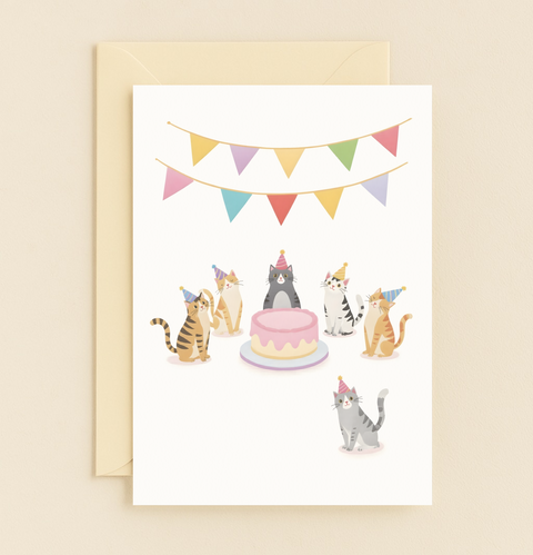 cat party cake celebration card