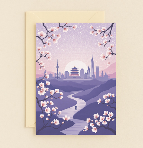 Cherry Blossom Cityscape Card
