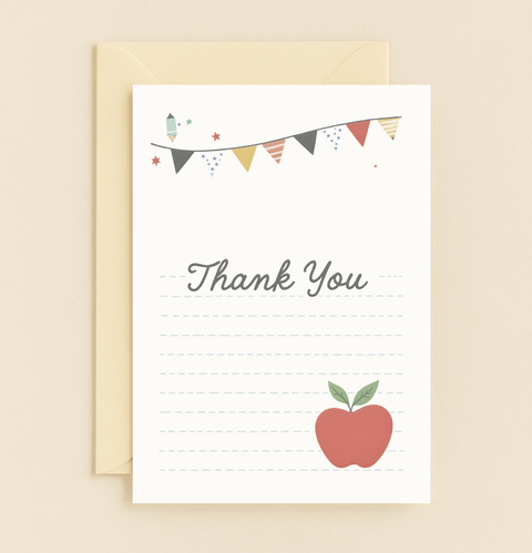colorful banner apple thank you card