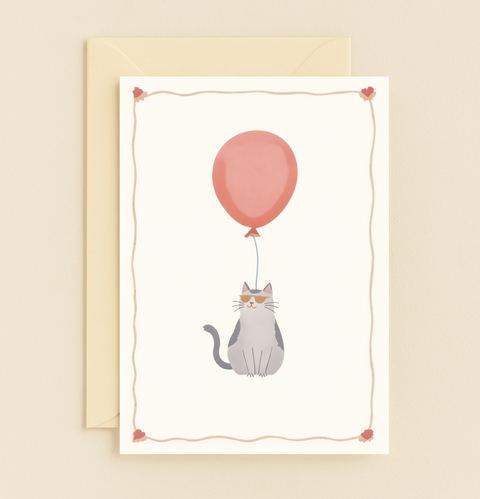 cool cat with balloon card