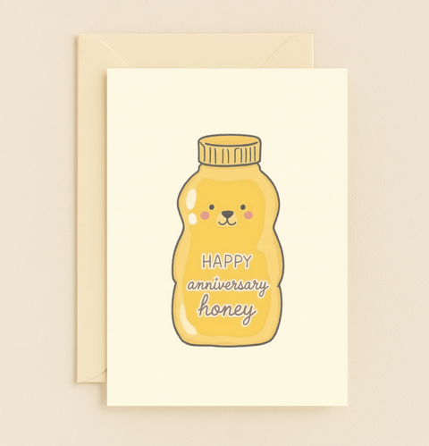 cute bear honey bottle anniversary card