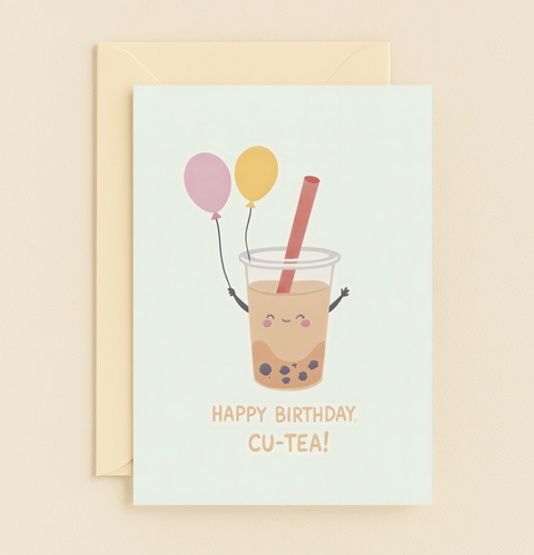cute bubble tea birthday card