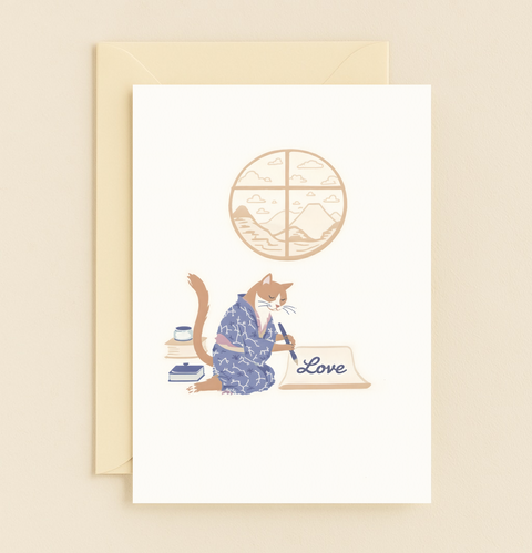 elegant cat calligraphy love card