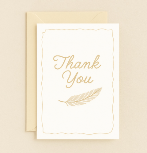elegant gold feather thank you card