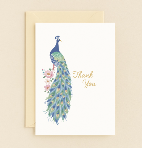 elegant peacock thank you card