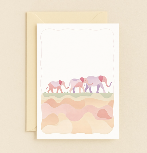 elephant family pastel card