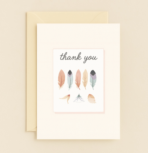 feather design thank you card