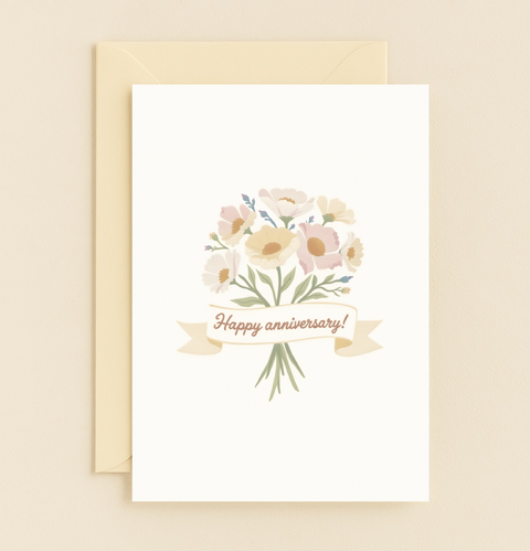 floral bouquet happy anniversary card