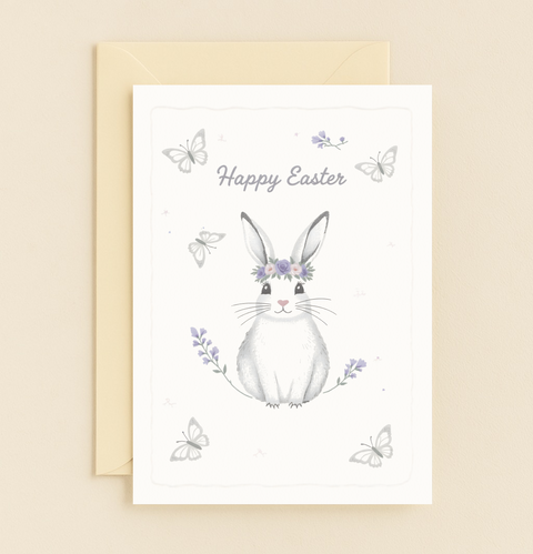floral bunny and butterflies card
