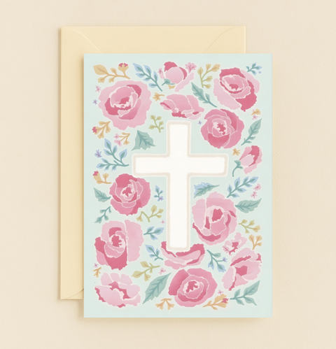 floral cross greeting card