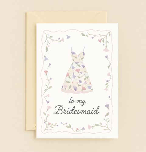 floral dress bridesmaid card