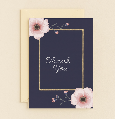 floral navy thank you card