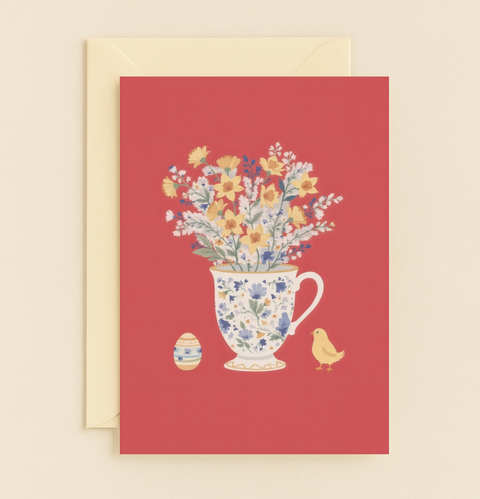 floral teacup with chick card