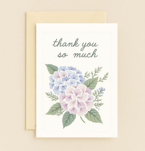 floral thank you card with hydrangeas