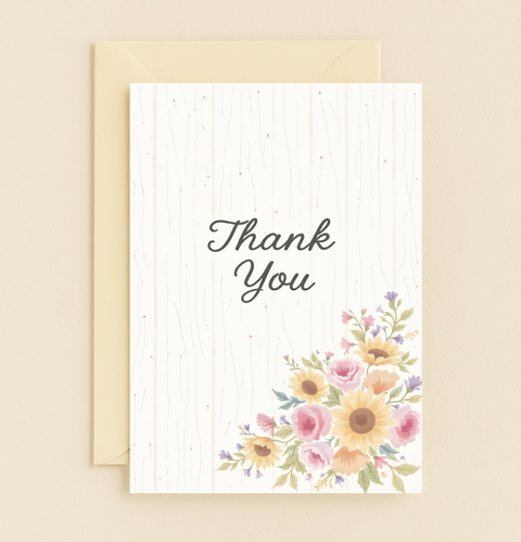 floral thank you card with sunflowers