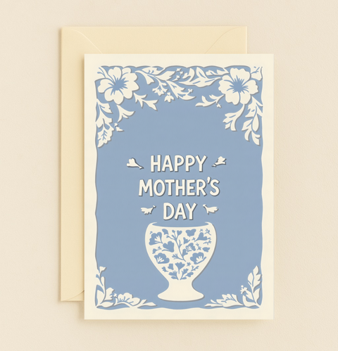 floral vase blue greeting card