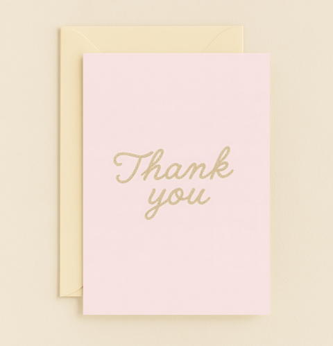 gold text thank you card