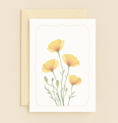 golden poppy flower illustration card