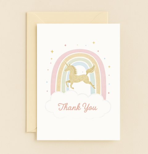 golden unicorn thank you card