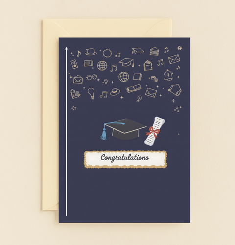 graduation cap and diploma celebration card