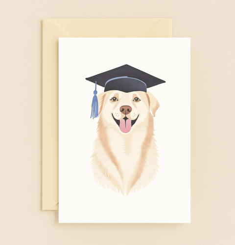 graduation dog wearing mortarboard card