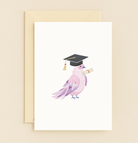 graduation pigeon with diploma card