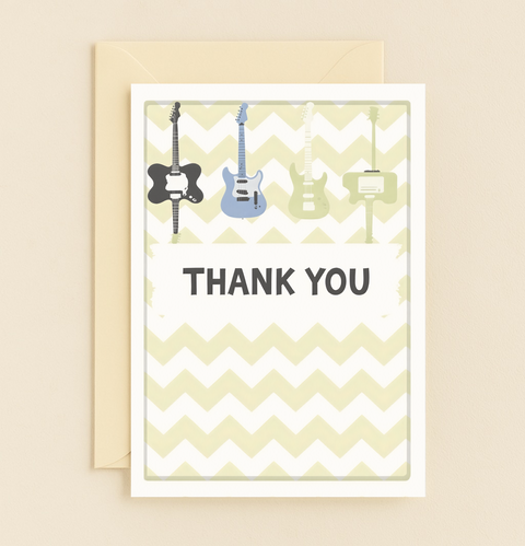 guitar themed thank you card