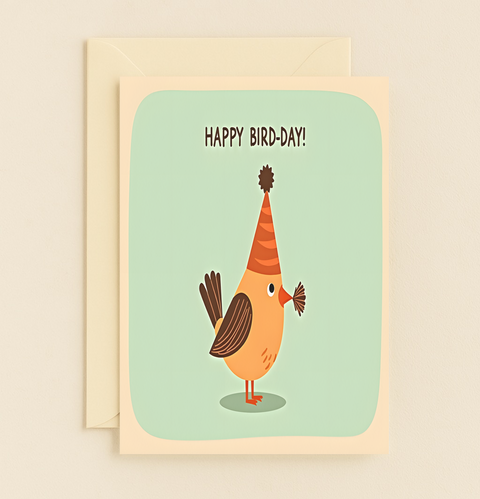 happy bird day party hat card