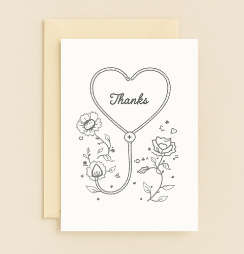 heart stethoscope floral gratitude card