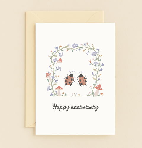 ladybug couple floral card