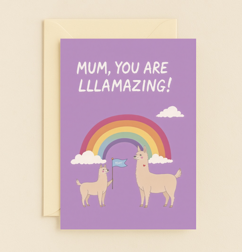 llamazing mum rainbow card