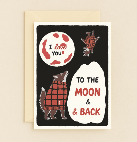 love you to the moon wolf card