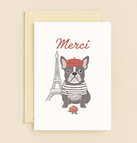 merci french bulldog paris card
