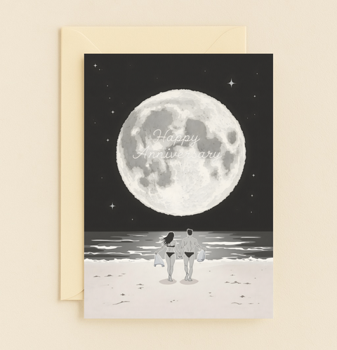moonlit beach couple celebration card