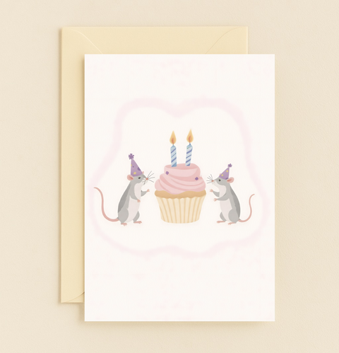 mouse party cupcake celebration card
