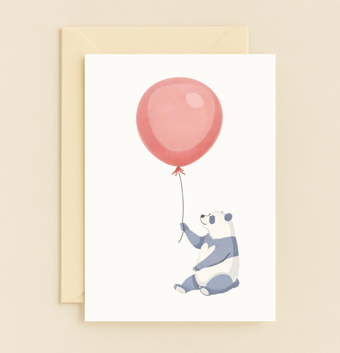panda with red balloon card