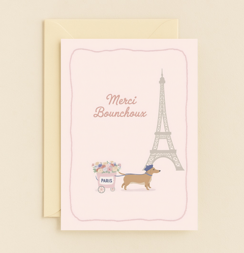 paris dog and flowers eiffel tower card