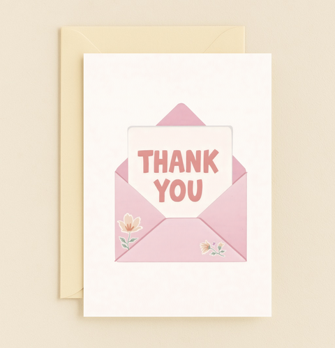 pink floral thank you card