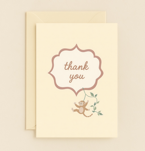 playful monkey thank you card