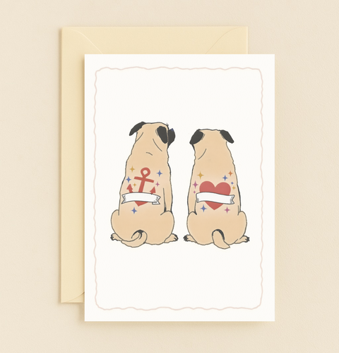 pug tattoos anchor and heart card