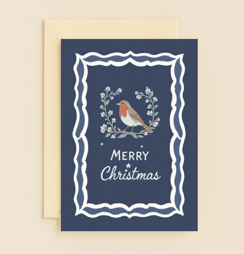 robin wreath festive card