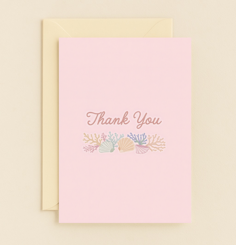 seashell coral thank you card