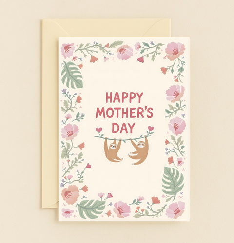 sloth love floral card